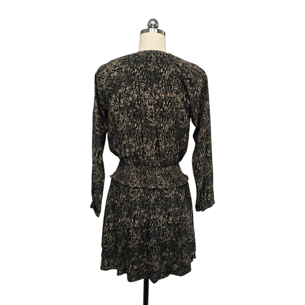 Rails Jasmine Olive Static Zebra Print Long Sleeve V Neck Mini Dress XS - Picture 2 of 9